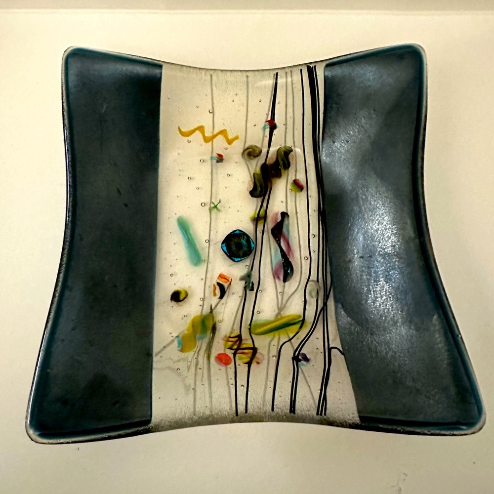 Kurt McVay Artist Iridescent Fused Dichroic Art Glass Tray Dish OOAK Signed Rare